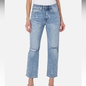 EARNEST SEWN 31 High-Rise Paint-Splattered Slim Jeans in Nori NWT